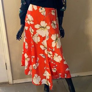 Asymmetrical red floral skirt